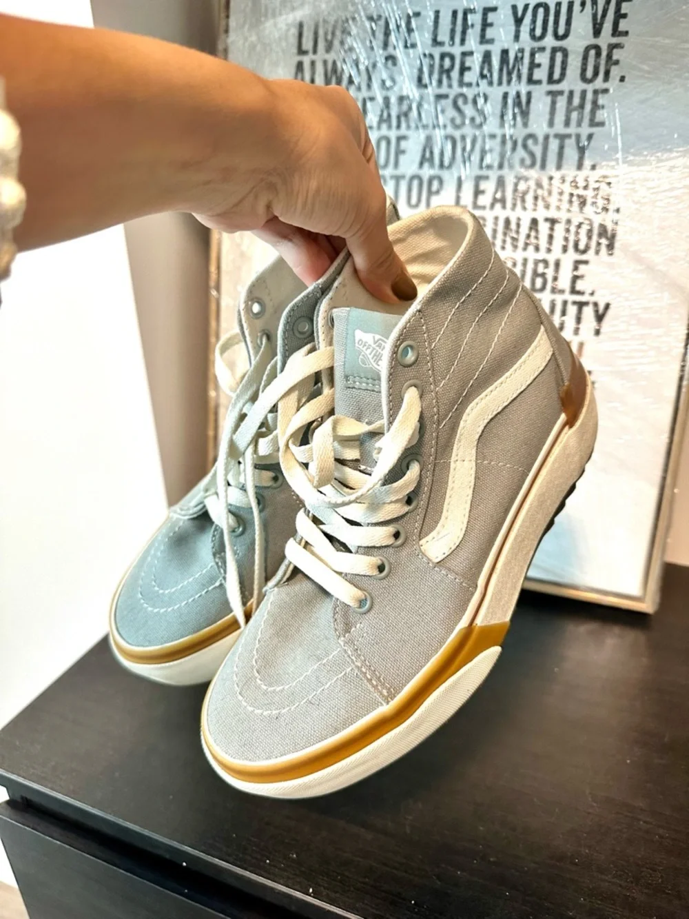 Vans Off The Wall Light Gray & White High-Top Sneakers - Picture 4 of 5